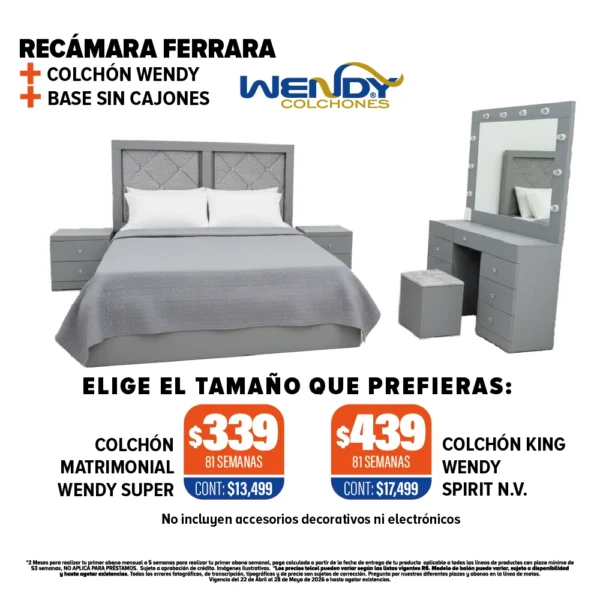 RECMARA FERRARA + Colchón Wendy + Base sin cajones