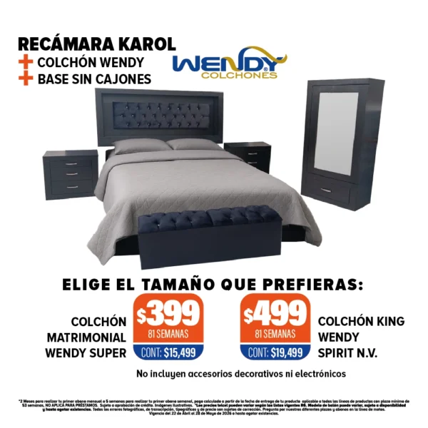 RECMARA KAROL + Colchón Wendy + Base sin cajones