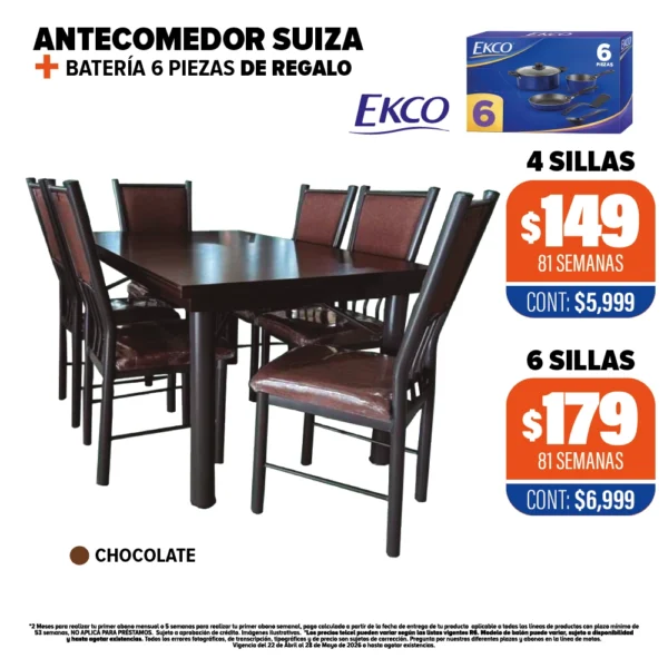 ANTECOMEDOR SUIZA + BATERÍA 6 PIEZAS DE REGALO