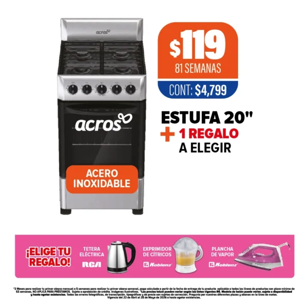 ESTUFA 20" ACERO INOXIDABLE + regalo a elegir