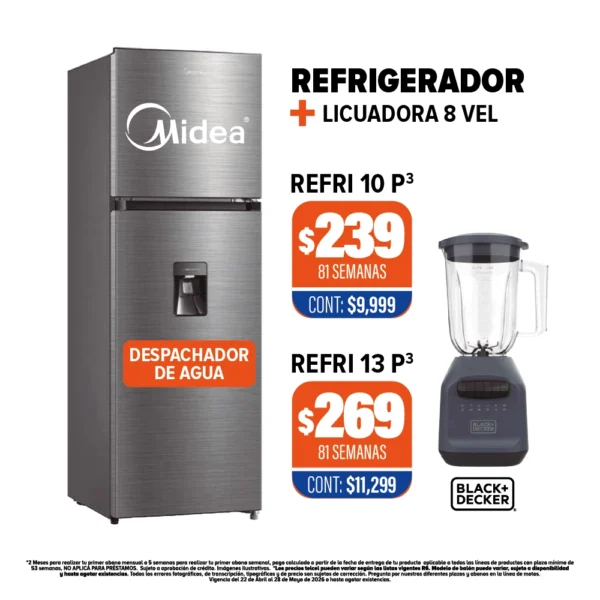 REFRIGERADOR MIDEA + LICUADORA 8 VEL