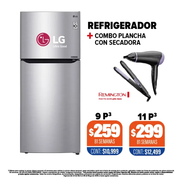 REFRIGERADOR LG + COMBO PLANCHA CON SECADORA