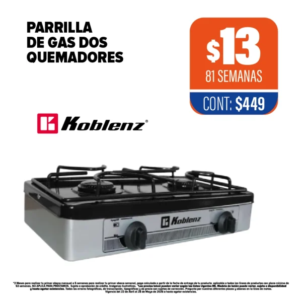 PARRILLA DE GAS 2 QUEMADORES