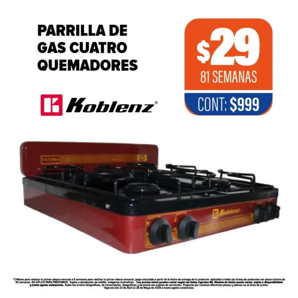 PARRIGA DE GAS 4 QUEMADORES