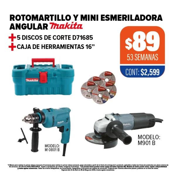 ROTOMARTILLO Y MINI ESMERILADORA ANGULAR + discos + caja de herramientas