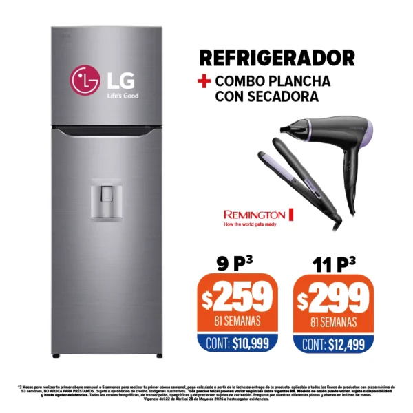 REFRIGERADOR LG + COMBO PLANCHA CON SECADORA