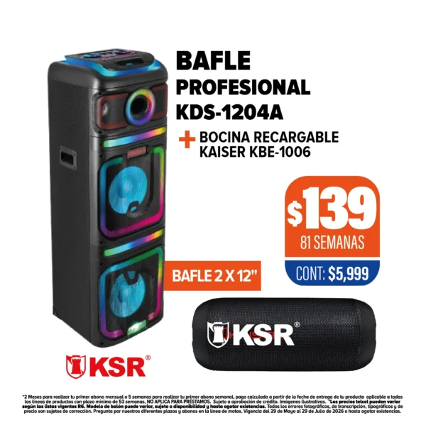 BAFLE PROFESIONAL KSR KDS-1204A + BOCINA RECARGABLE