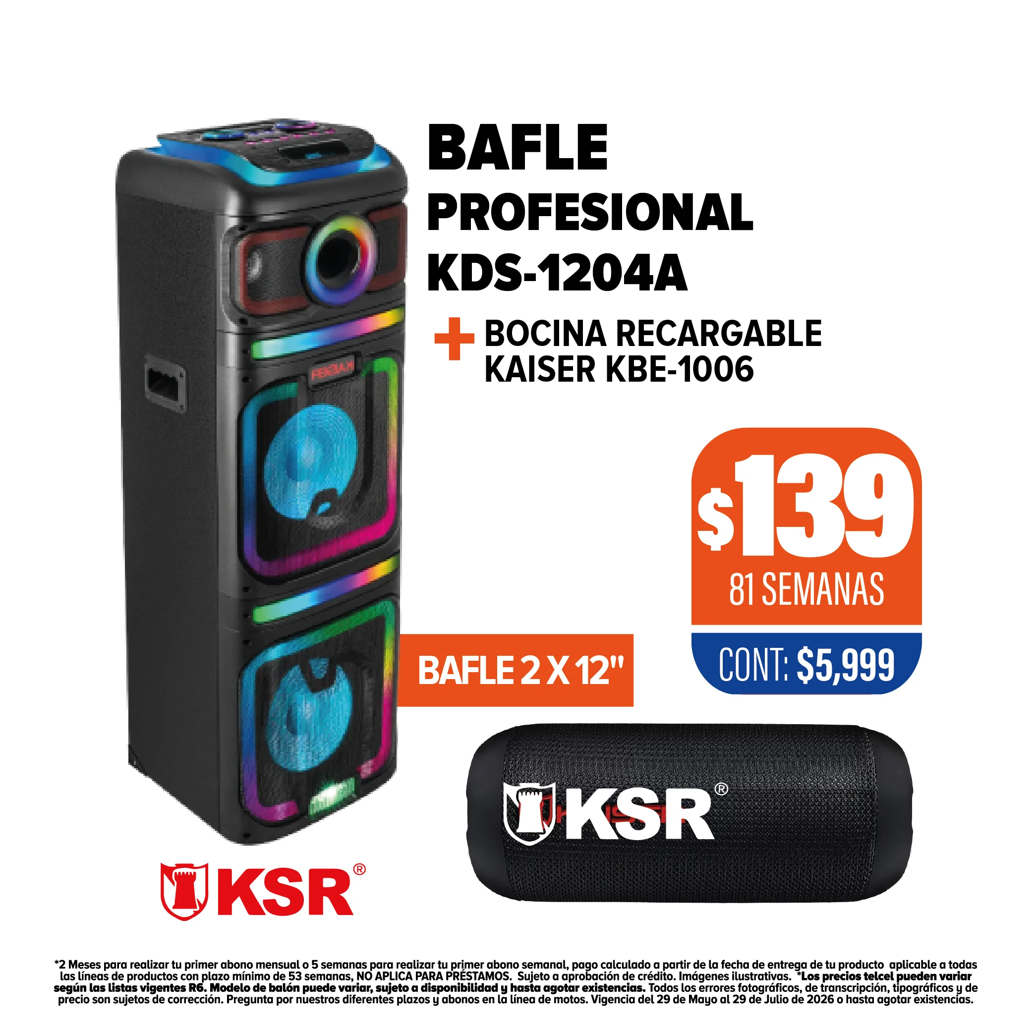 BAFLE PROFESIONAL KSR KDS-1204A + BOCINA RECARGABLE