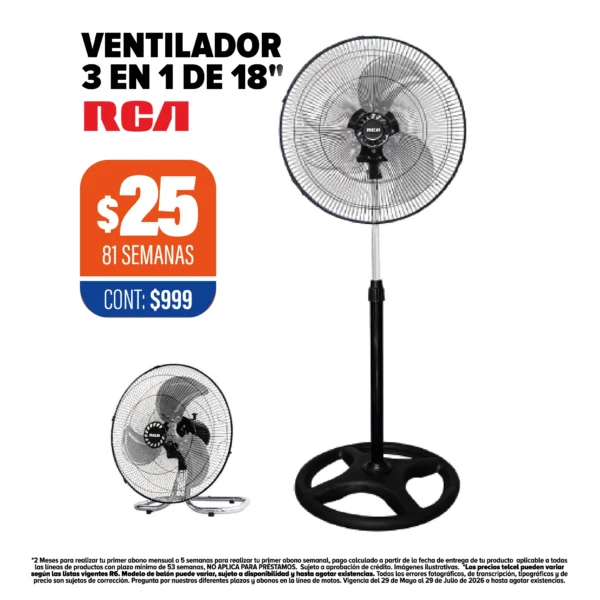 VENTILADOR RCA 3 EN 1 DE 18”