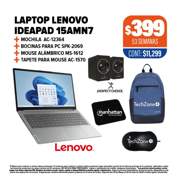 LAPTOP LENOVO + MOCHILA + BOCINAS + MOUSE + TAPETE