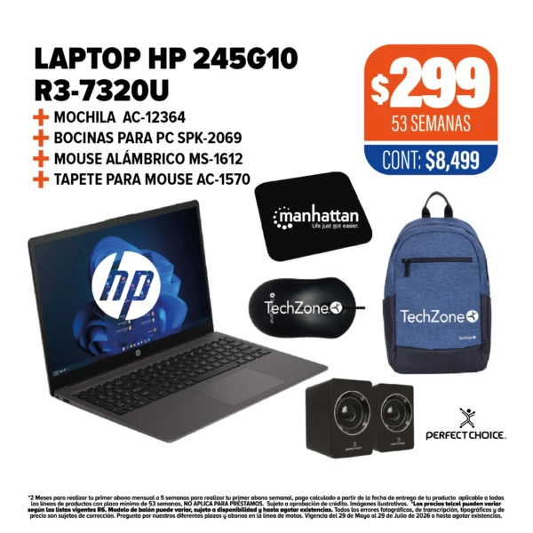 LAPTOP HP + MOCHILA + BOCINAS + MOUSE + TAPETE