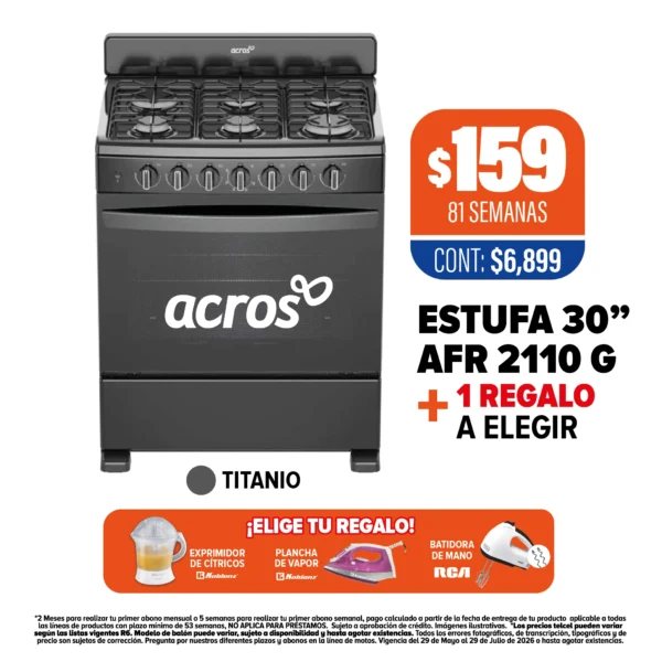 ESTUFA ACROS 30” + 1 REGALO A ELEGIR