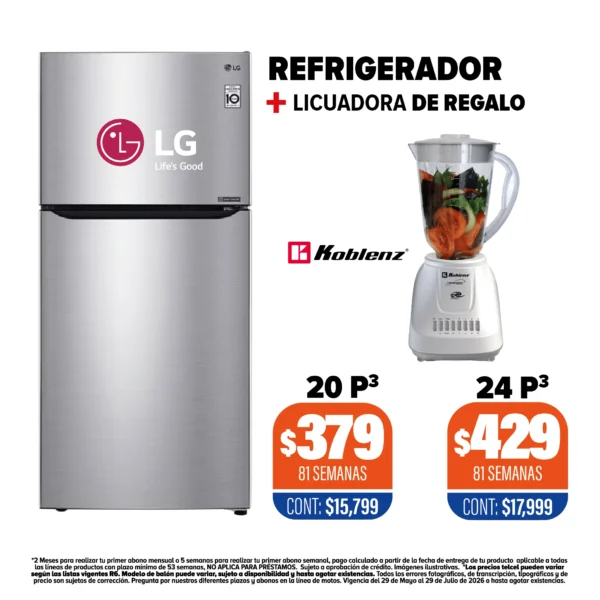 REFRIGERADOR LG + LICUADORA KOBLENZ DE REGALO