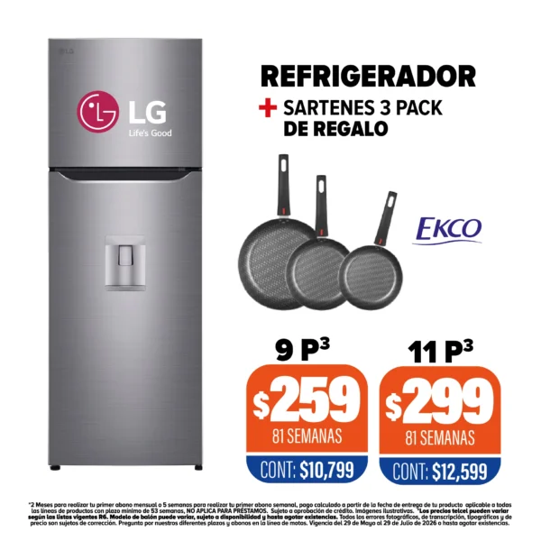 REFRIGERADOR LG + SARTENES 3 PACK DE REGALO