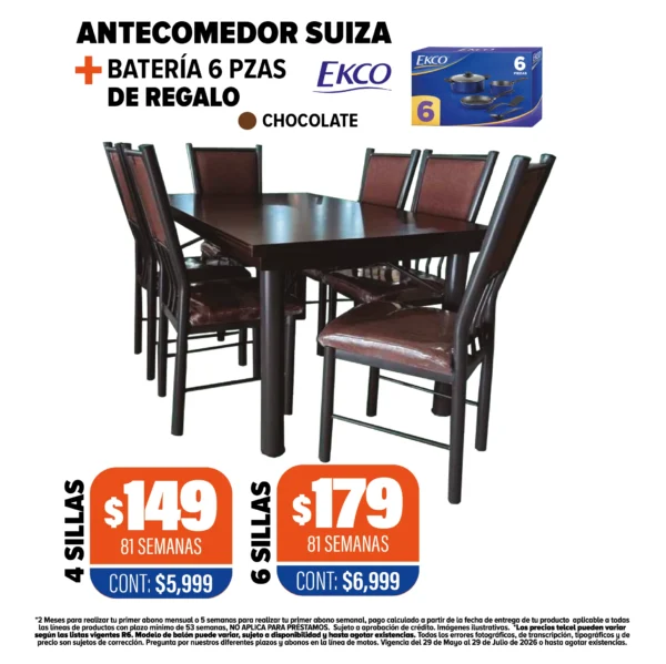 ANTECOMEDOR SUIZA + BATERÍA 6 PIEZAS DE REGALO
