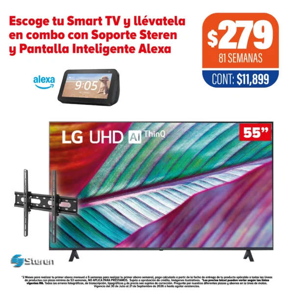 Smart TV LG 55" + Soporte Steren + Pantalla Alexa