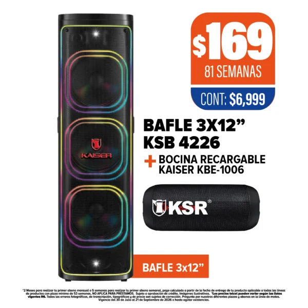 Bafle 3x12” KSR KSB4226 + Bocina Recargable KBE-1006