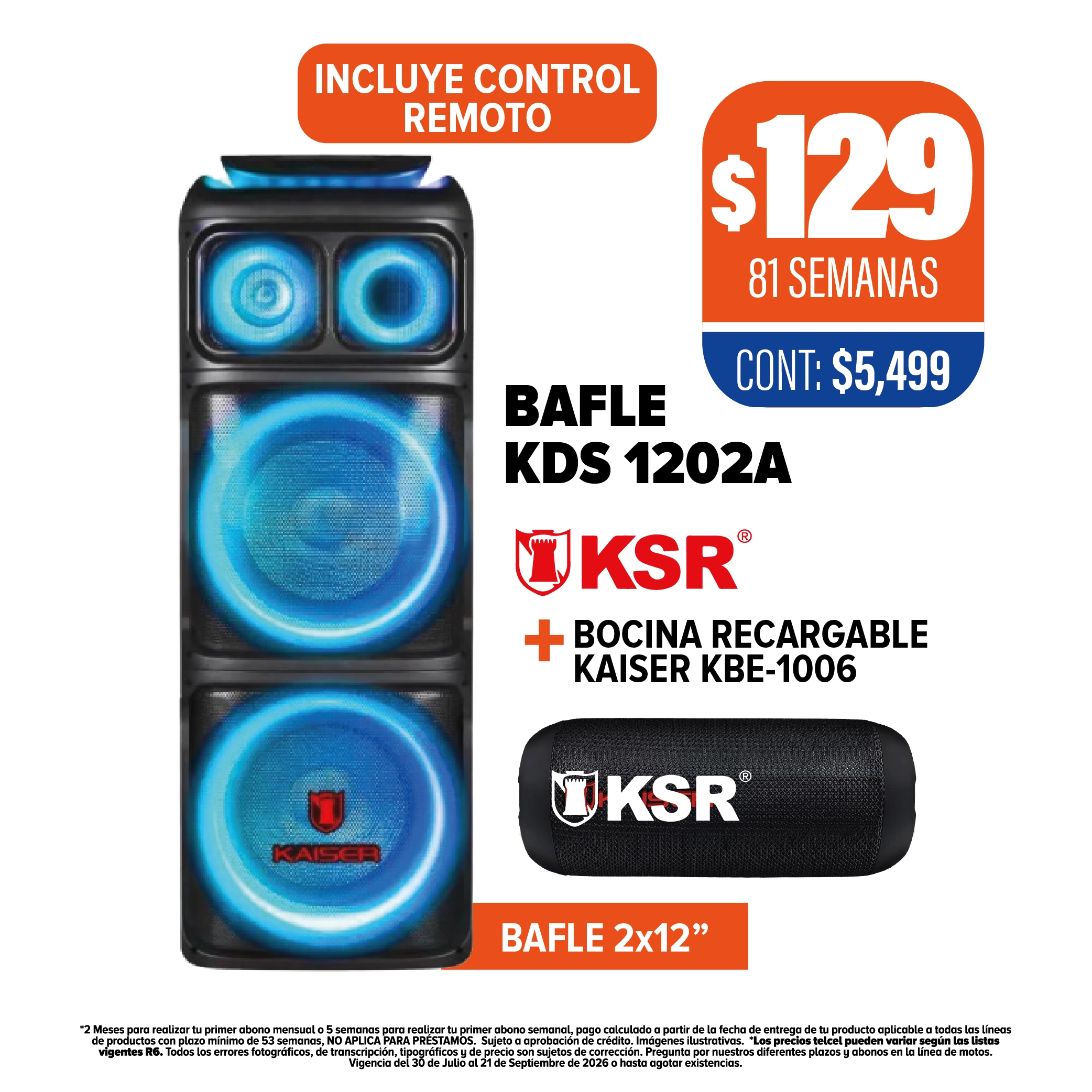 Bafle KDS 1202A KSR + Bocina Recargable KBE-1006