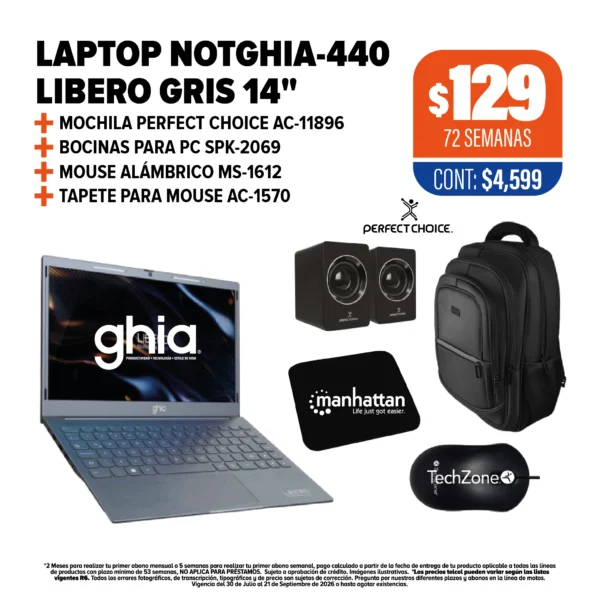 Combo Laptop Notghia + Mochila + Bocinas + Mouse + Tapete