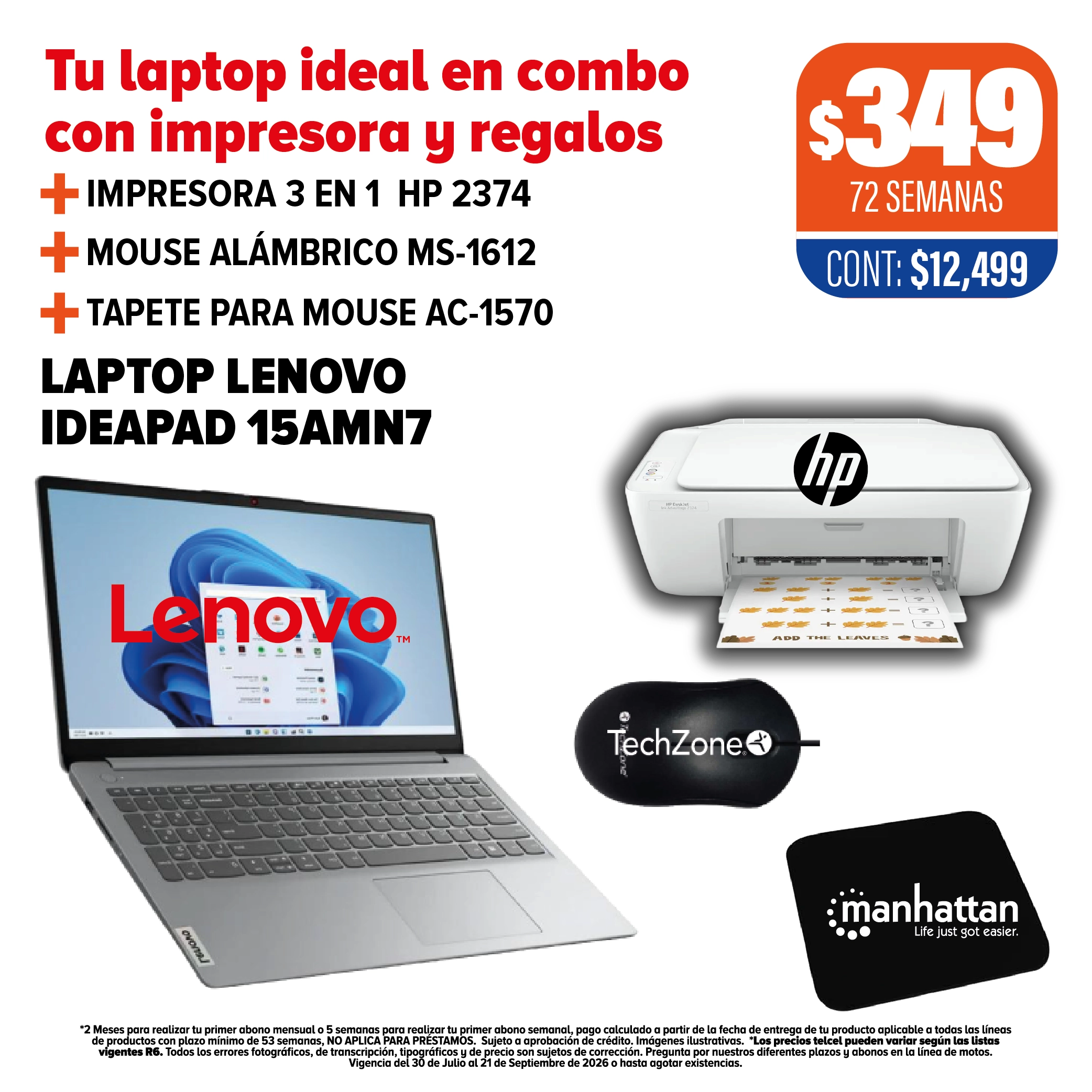 Combo Laptop Lenovo + Impresora HP + Mouse + Tapete