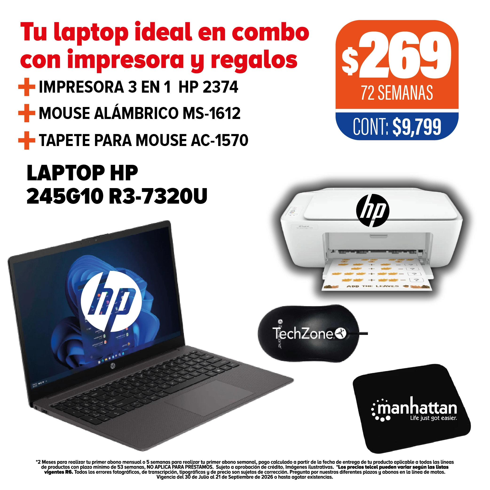 Combo Laptop HP + Impresora HP + Mouse + Tapete