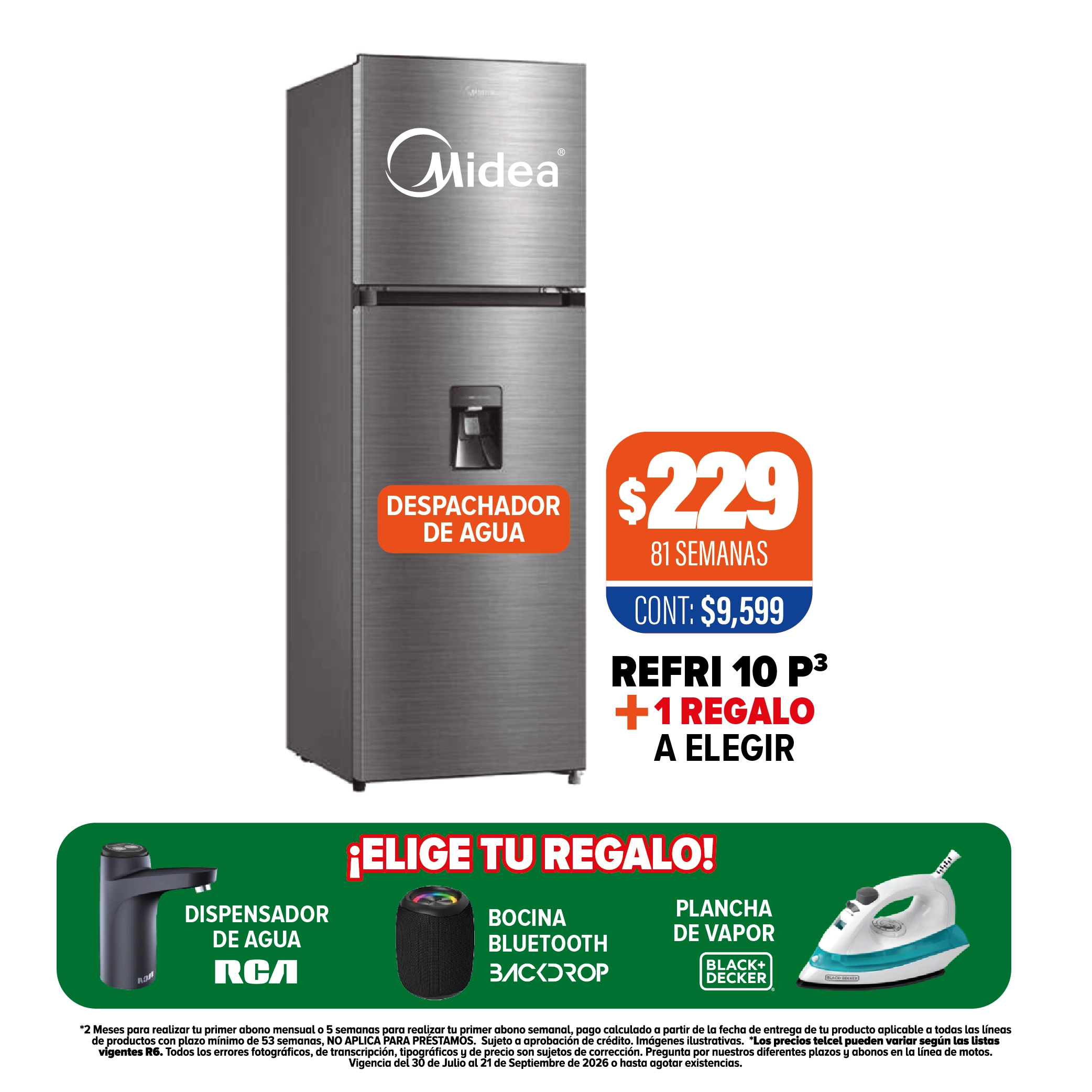 Refrigerador Midea 10 P3 + 1 regalo a elegir