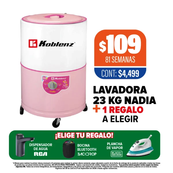 Lavadora Koblenz Nadia 23 kg + 1 regalo a elegir