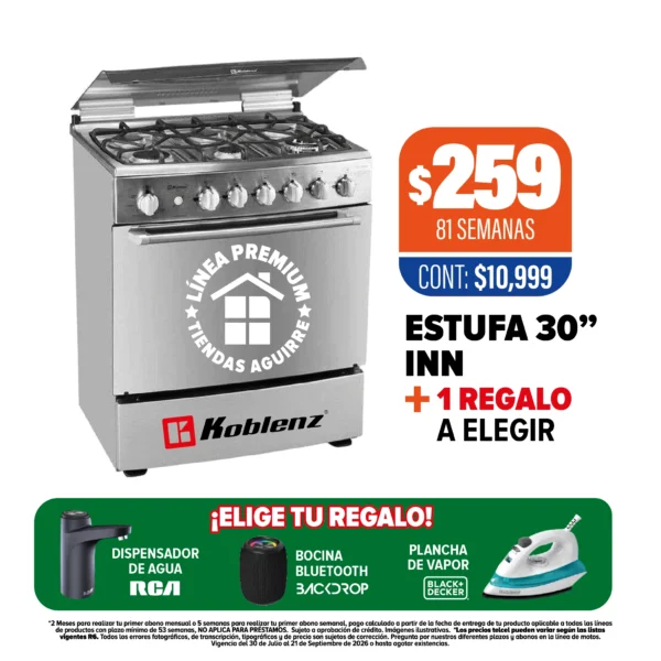 Estufa Koblenz 30” + 1 regalo a elegir