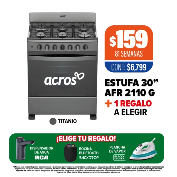 Estufa Acros 30” + 1 regalo a elegir