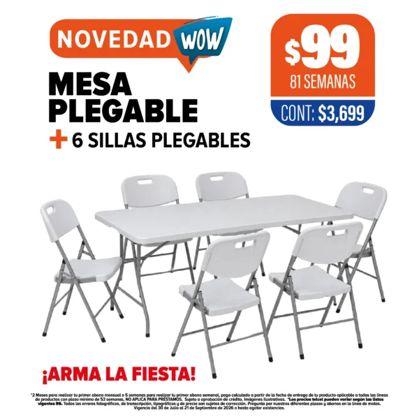 Mesa Plegable + 6 Sillas Plegables