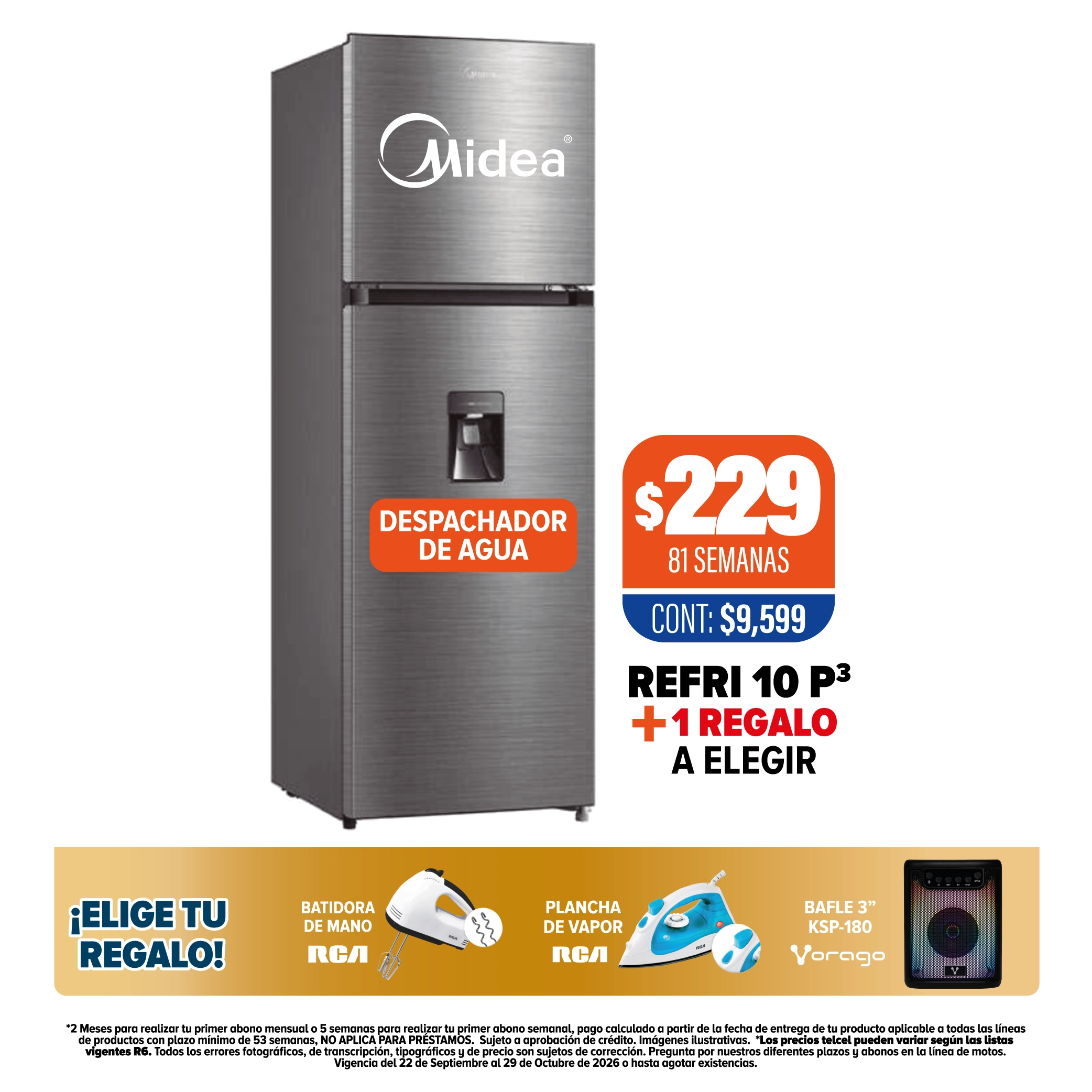 Refrigerador Midea 10 P3 + Regalo a elegir