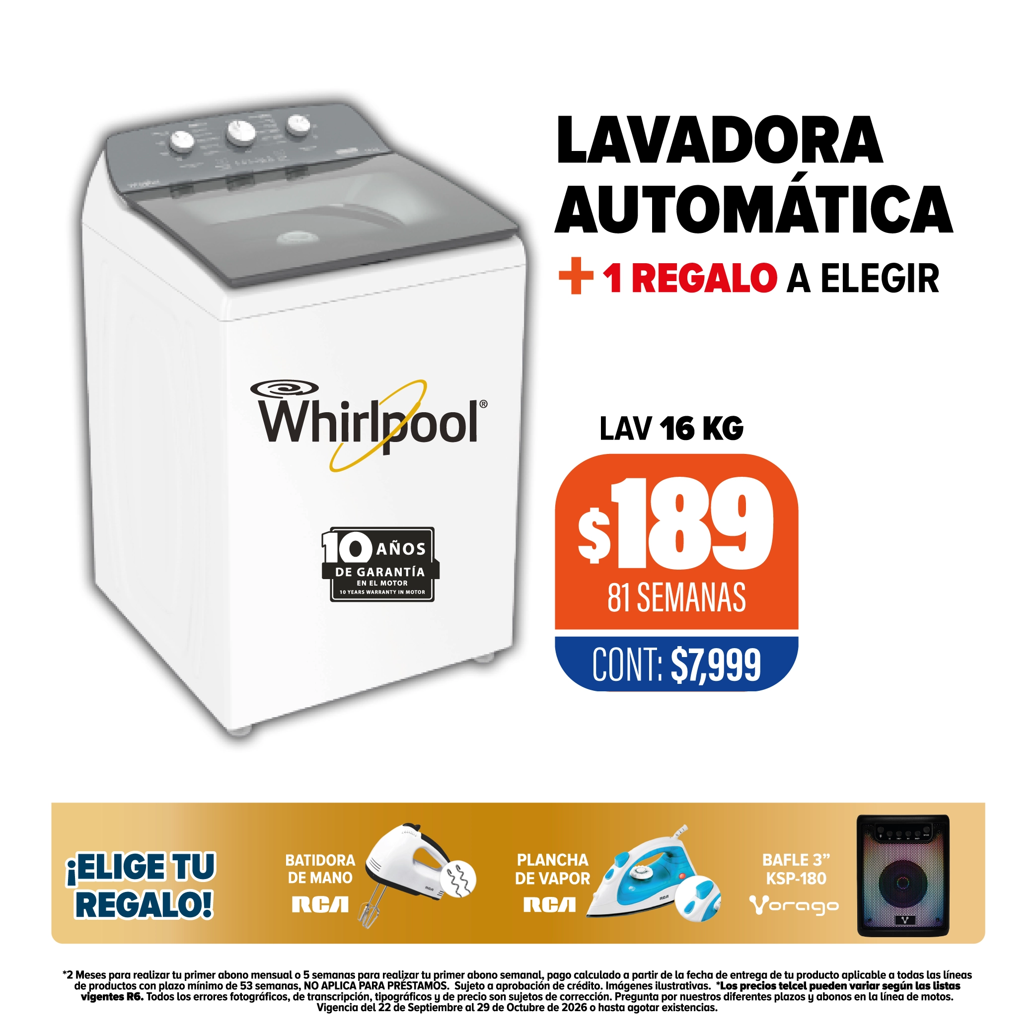 Lavadora automática Whirlpool + Regalo a elegir