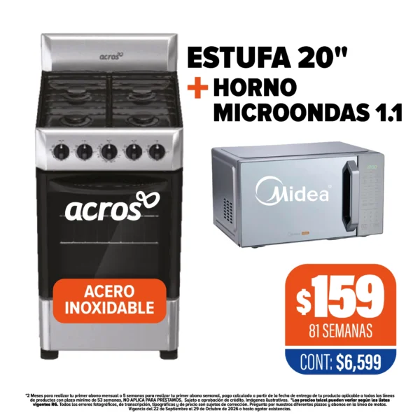 Estufa Acros 20” + Horno de Microondas Midea