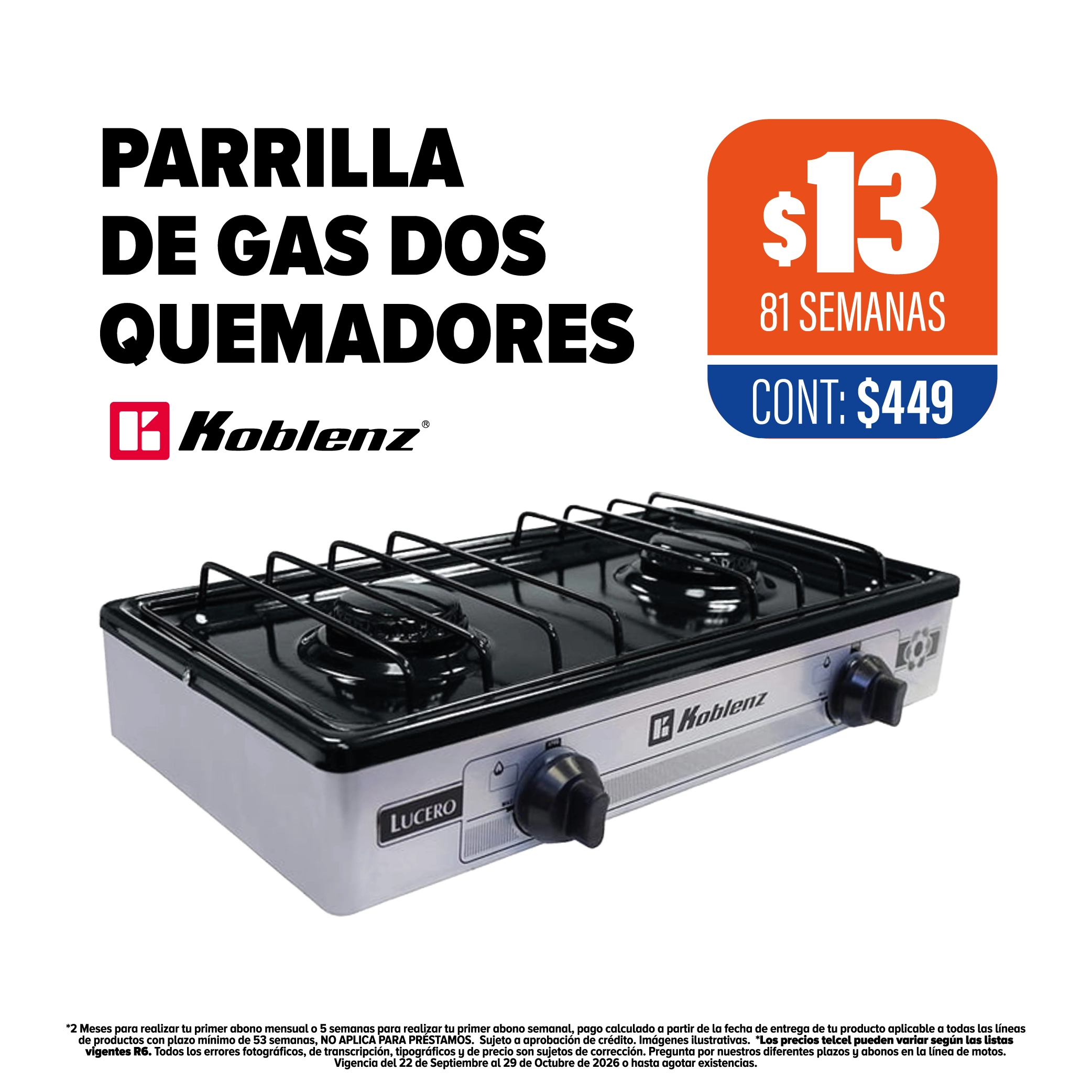 Parrilla de Gas dos quemadores Koblenz