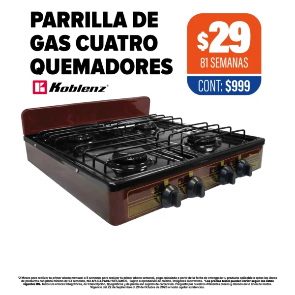 Parrilla de Gas cuatro quemadores Koblenz