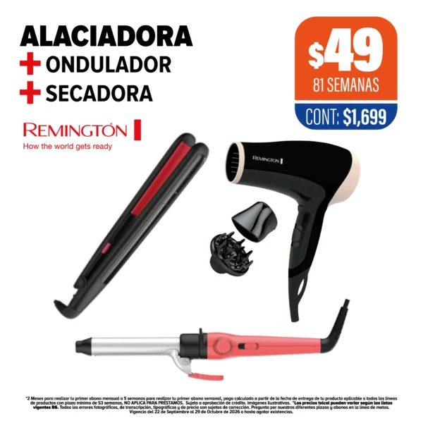 Alaciadora + Ondulador + Secadora Remington