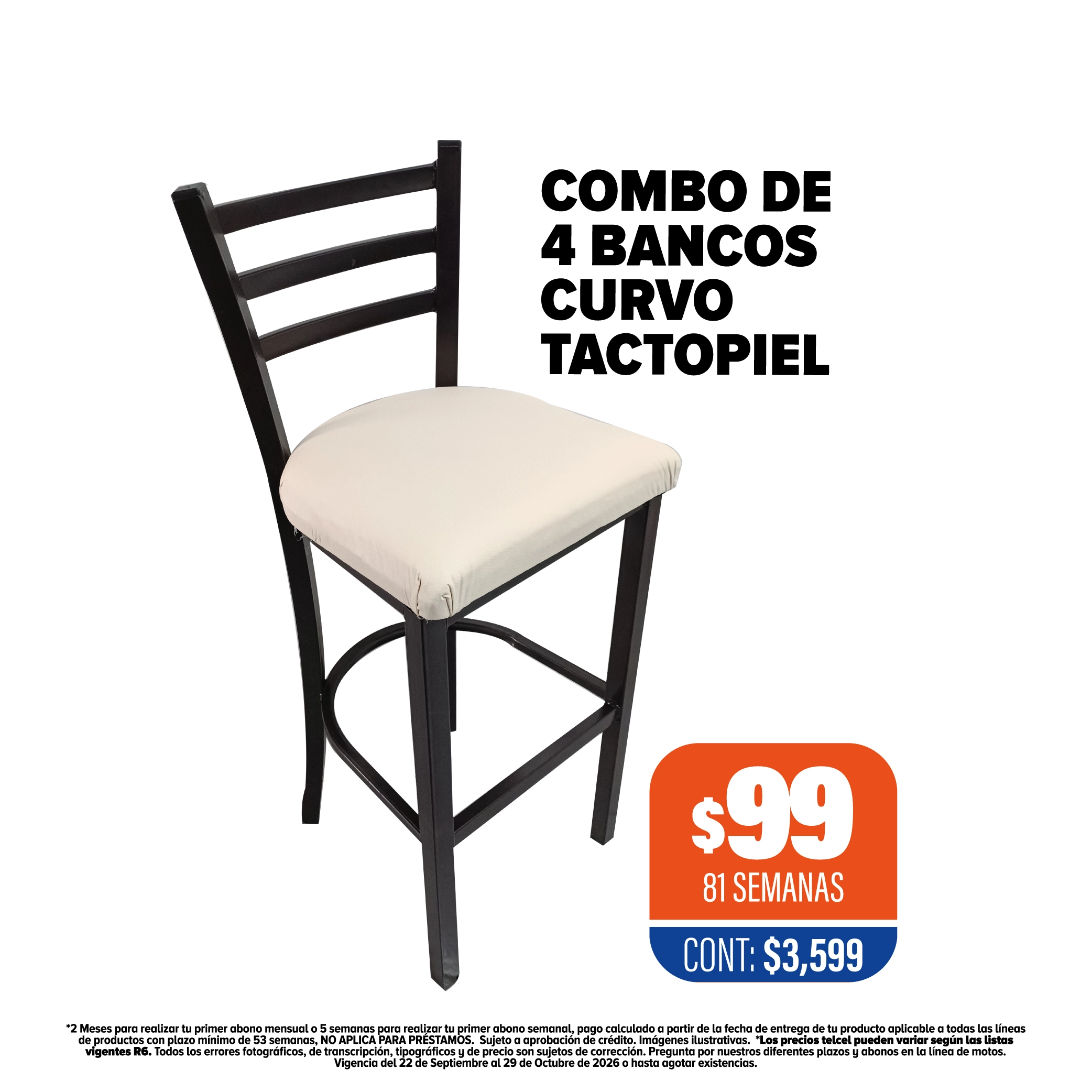 Combo de 4 bancos Curvo tactopiel