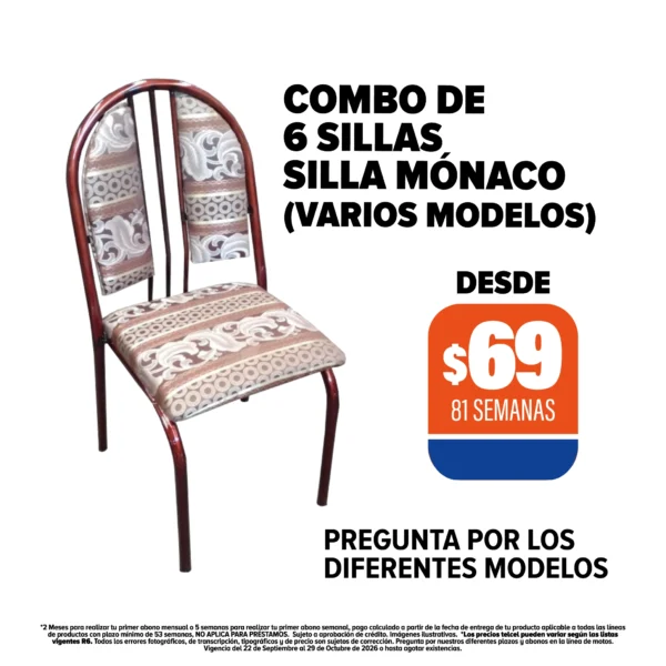 Combo de 6 sillas (varios modelos)